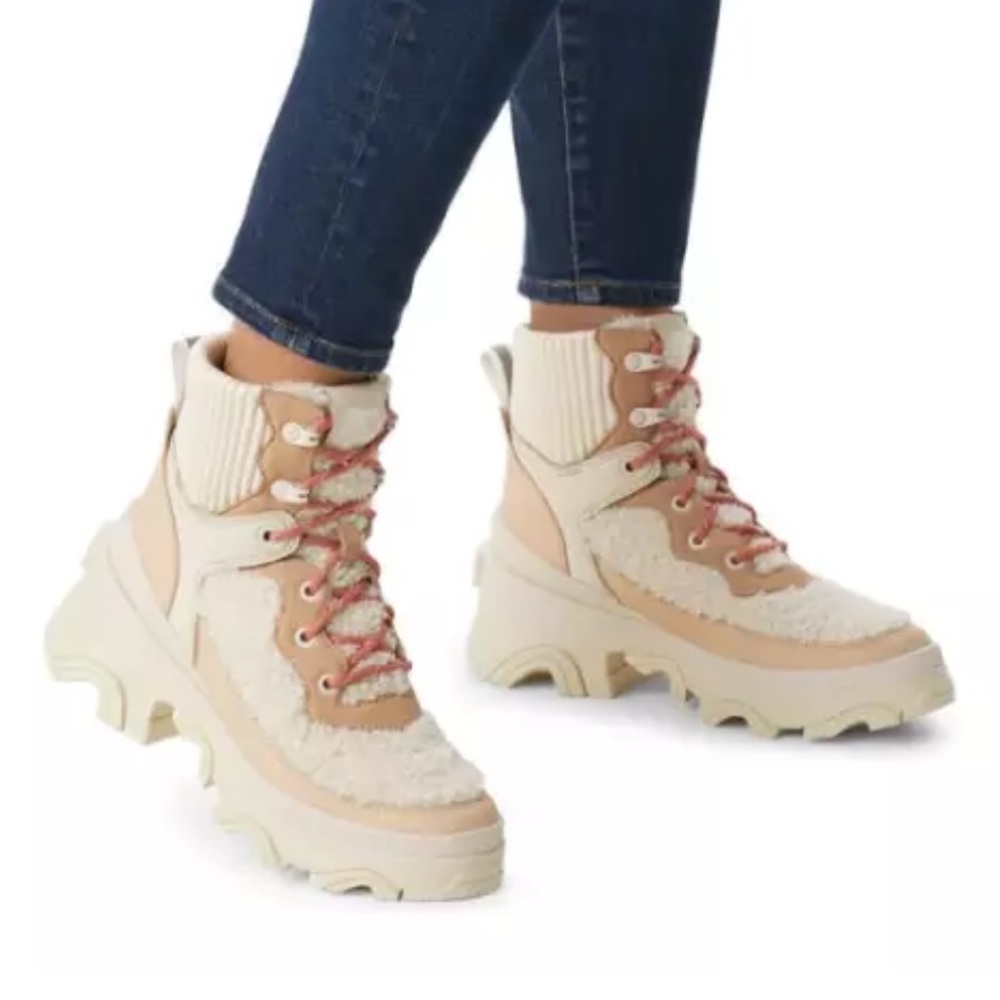 NEW SOREL Brex 8 Waterproof Leather Sherpa Nova Sand Boots Cream Hiking